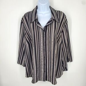 Covington Shirt Women 22W Button Down Blouse Black White Striped Shirt